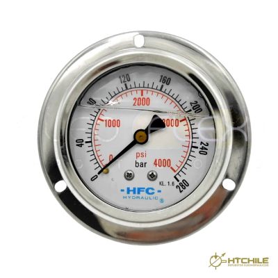MANOMETRO C/GLIC. INOX/BR. DIAM. 63MM/2.5" CONEXION 1/4 NPT POSTERIOR CLAMP RANGO 0-280BAR/4000PSI — HidraTec Chile