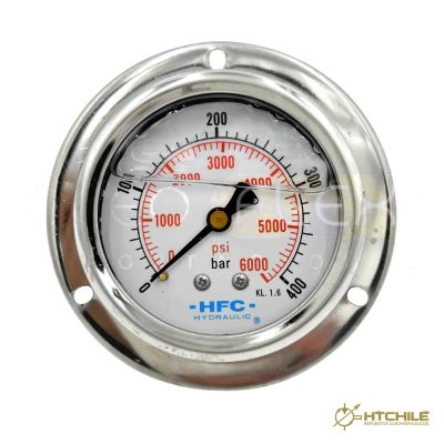 MANOMETRO C/GLIC. INOX/BR. DIAM. 63MM/2.5" CONEXION 1/4 NPT POSTERIOR CLAMP RANGO 0-400BAR/6000PSI — HidraTec Chile