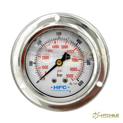 MANOMETRO C/GLIC. INOX/BR. DIAM. 63MM/2.5" CONEXION 1/4 NPT POSTERIOR CLAMP RANGO 0-600BAR/9000PSI — HidraTec Chile