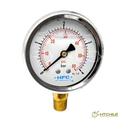 MANOMETRO C/GLIC. INOX/BR. DIAM. 63MM/2.5" CONEXION 1/4 NPT INFERIOR RANGO 0-4BAR/60PSI — HidraTec Chile