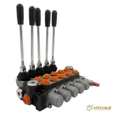VALVULA DIRECCIONAL MANUAL BLOCK DE 5 PALANCAS 40 LPM PT 1/2 BSP X AB 1/2 BSP 250BAR 4V-3P MOD. P40-5-O — HidraTec Chile